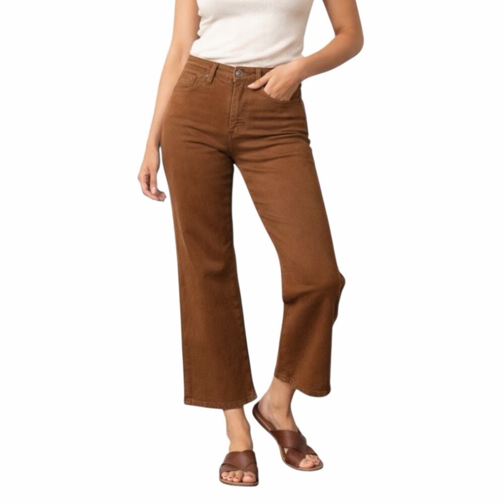 Judy Blue Wide Leg Crop High Rise Jeans Garment Dyed Camel Women’s Size 15/32